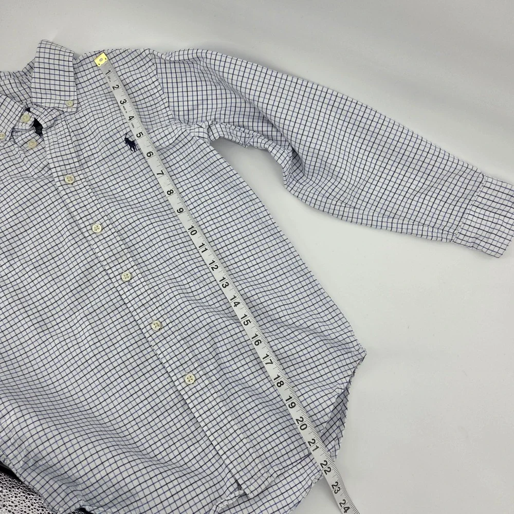 Ralph Lauren Button Down Shirt Boys 10 White Blue Check Preppy Academic Classic‎